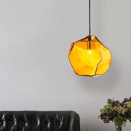 Vintage Irregular Stone Shape Glass Pendant Light for Living Room