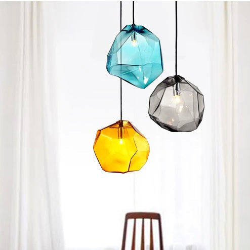 Vintage Irregular Stone Shape Glass Pendant Light for Living Room