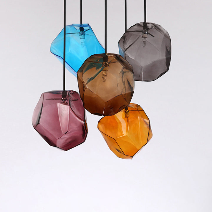 Vintage Irregular Stone Shape Glass Pendant Light for Living Room
