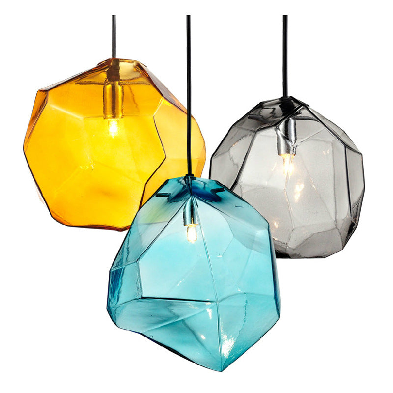 Vintage Irregular Stone Shape Glass Pendant Light for Living Room