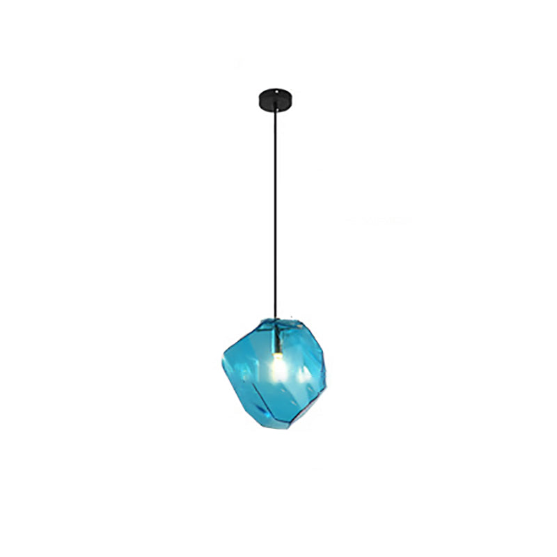 Vintage Irregular Stone Shape Glass Pendant Light for Living Room