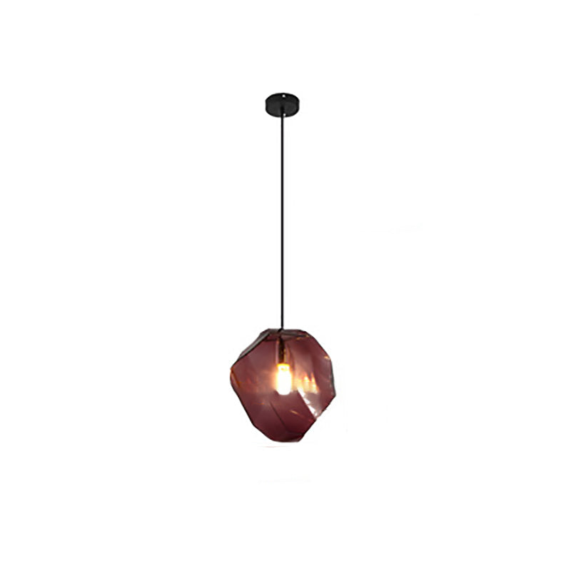 Vintage Irregular Stone Shape Glass Pendant Light for Living Room