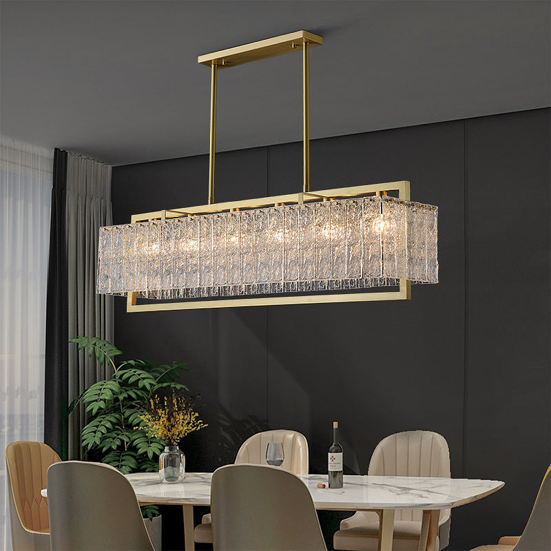 Modern Luxury Round Rectangle Glass Brass Chandelier - 5/6/8/10 Light Island Pendant for Dining Room