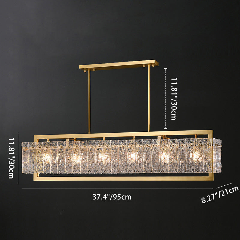 Modern Luxury Round Rectangle Glass Brass Chandelier - 5/6/8/10 Light Island Pendant for Dining Room