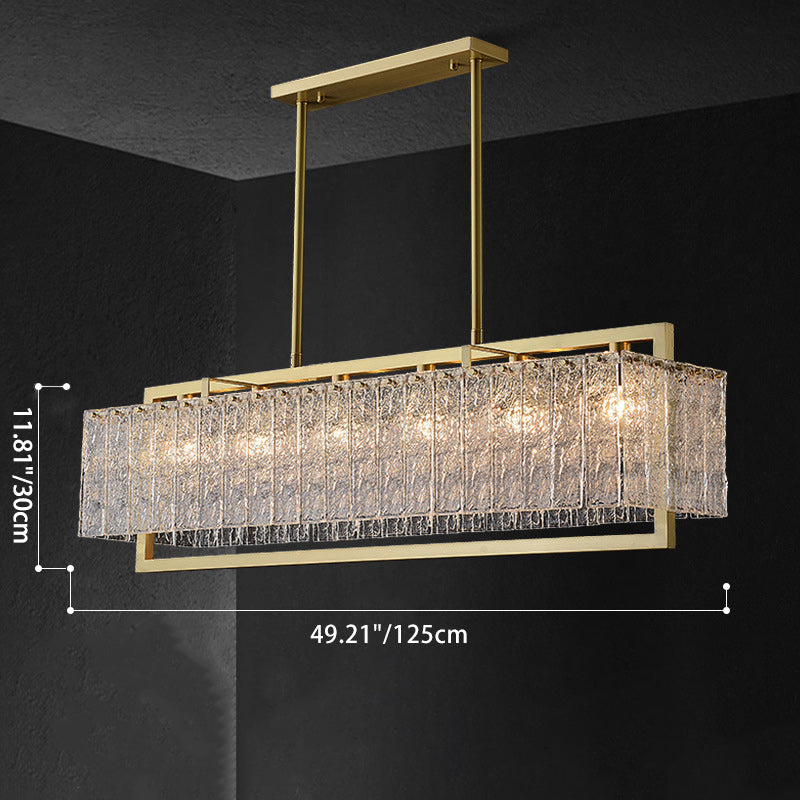 Modern Luxury Round Rectangle Glass Brass Chandelier - 5/6/8/10 Light Island Pendant for Dining Room