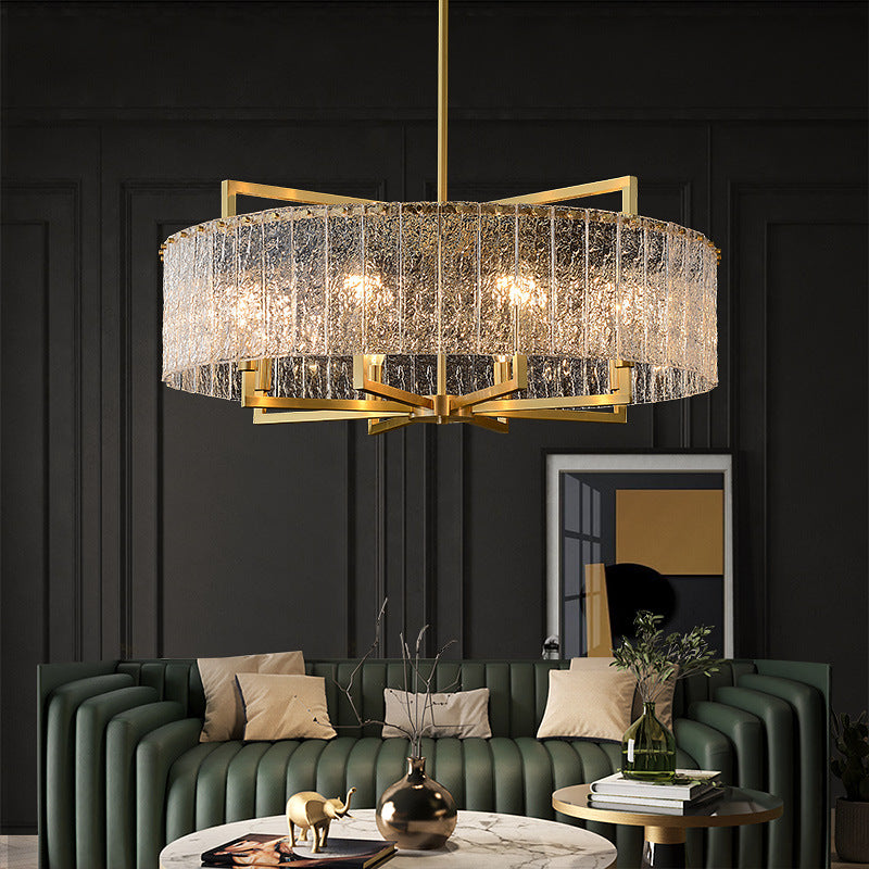 Modern Luxury Round Rectangle Glass Brass Chandelier - 5/6/8/10 Light Island Pendant for Dining Room