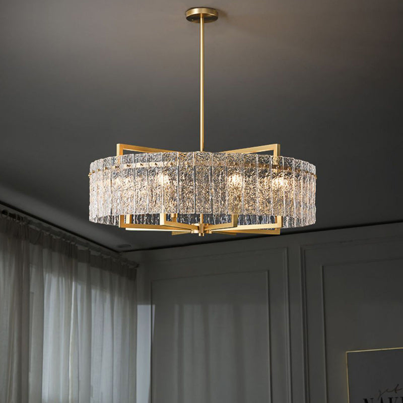 Modern Luxury Round Rectangle Glass Brass Chandelier - 5/6/8/10 Light Island Pendant for Dining Room