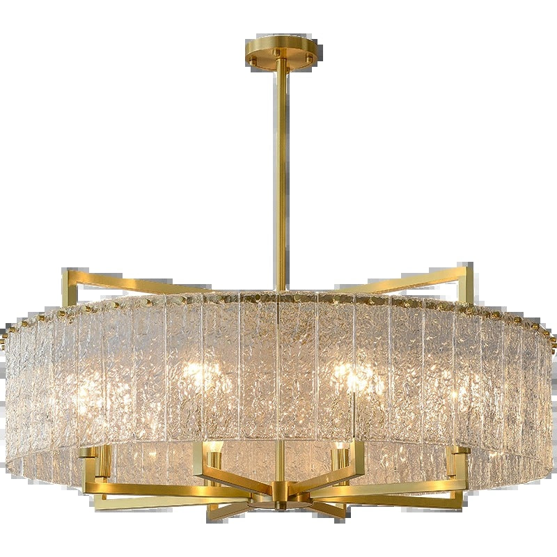 Modern Luxury Round Rectangle Glass Brass Chandelier - 5/6/8/10 Light Island Pendant for Dining Room