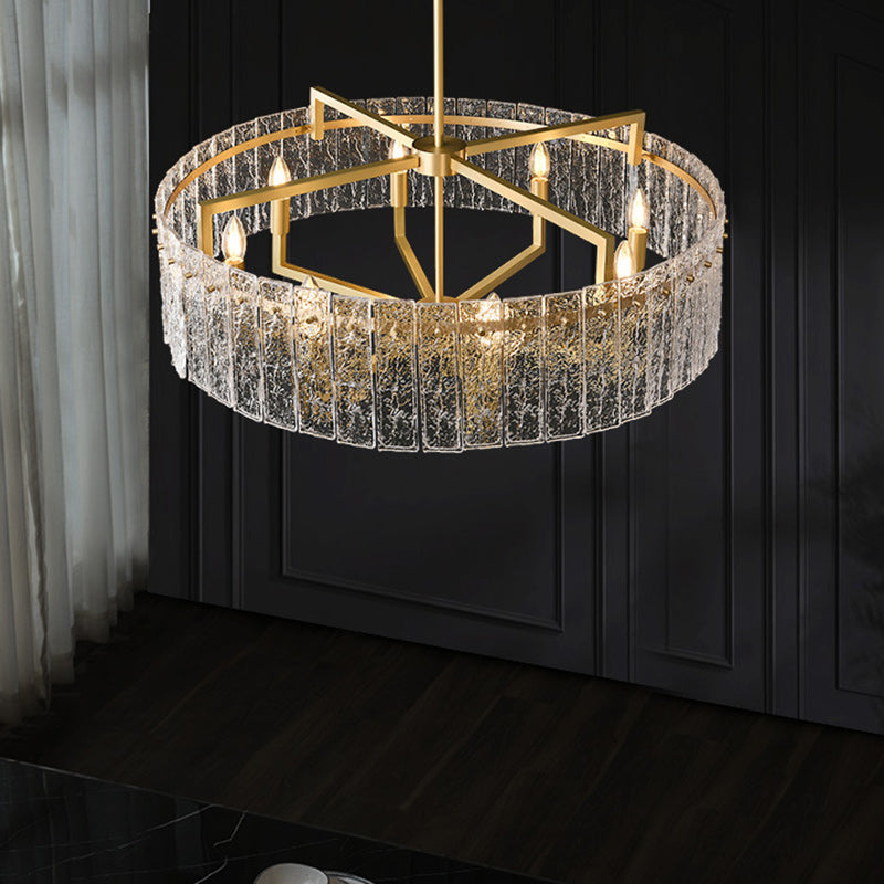 Modern Luxury Round Rectangle Glass Brass Chandelier - 5/6/8/10 Light Island Pendant for Dining Room