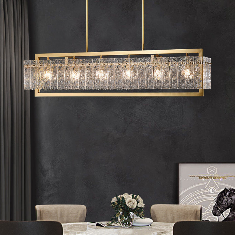 Modern Luxury Round Rectangle Glass Brass Chandelier - 5/6/8/10 Light Island Pendant for Dining Room