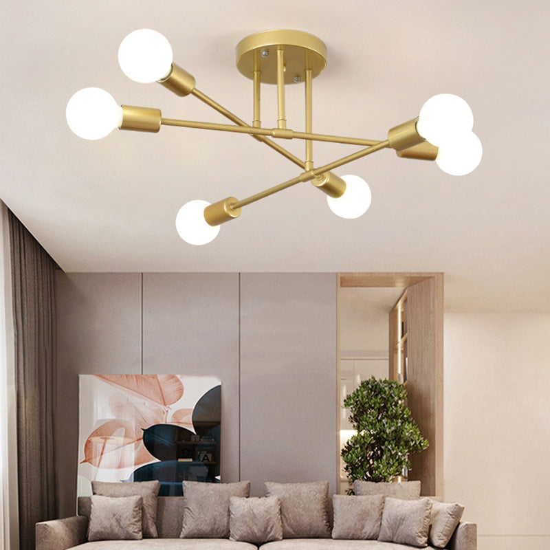 Contemporary Nordic Cross Cylinder Iron 6-Light Semi-Flush Mount Ceiling Light