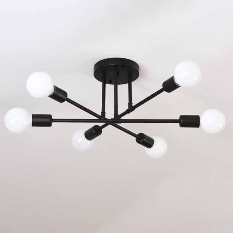 Contemporary Nordic Cross Cylinder Iron 6-Light Semi-Flush Mount Ceiling Light