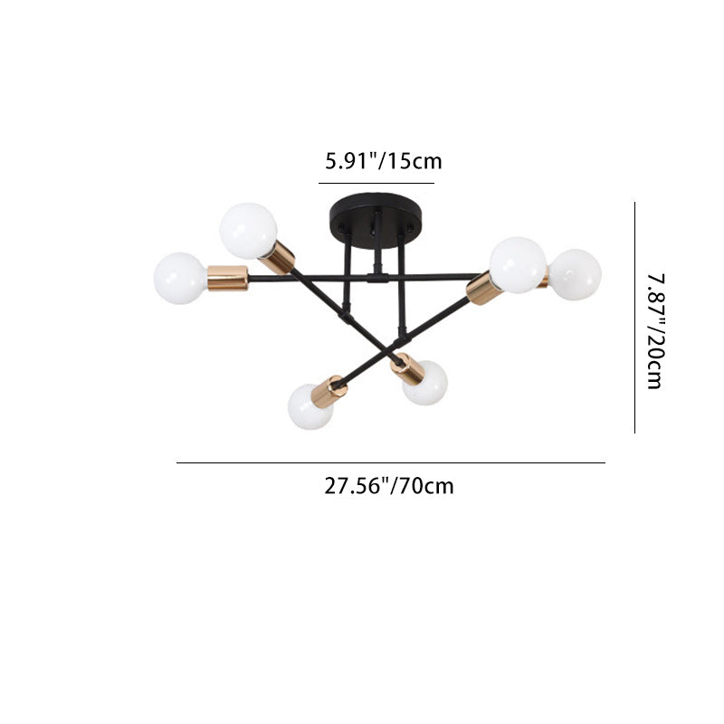Contemporary Nordic Cross Cylinder Iron 6-Light Semi-Flush Mount Ceiling Light