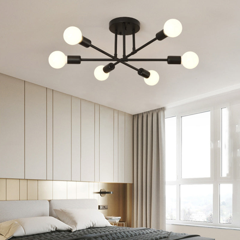 Contemporary Nordic Cross Cylinder Iron 6-Light Semi-Flush Mount Ceiling Light