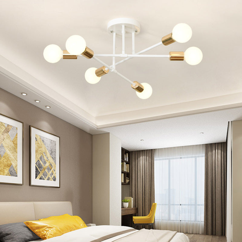 Contemporary Nordic Cross Cylinder Iron 6-Light Semi-Flush Mount Ceiling Light