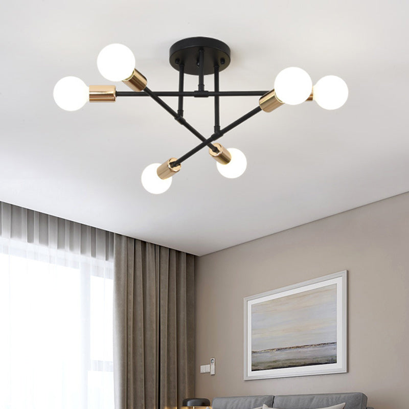 Contemporary Nordic Cross Cylinder Iron 6-Light Semi-Flush Mount Ceiling Light