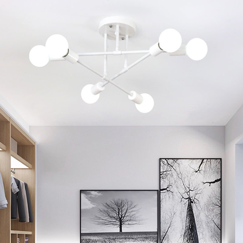 Contemporary Nordic Cross Cylinder Iron 6-Light Semi-Flush Mount Ceiling Light