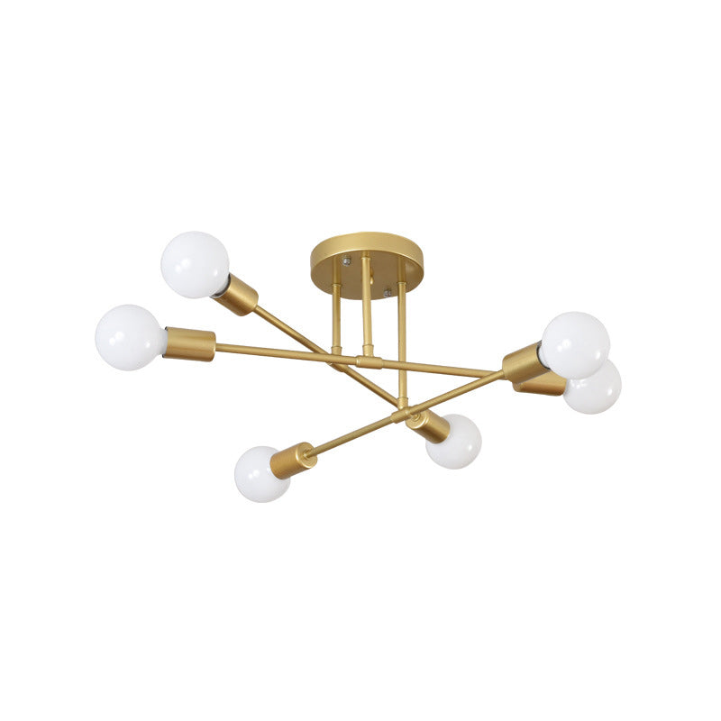 Contemporary Nordic Cross Cylinder Iron 6-Light Semi-Flush Mount Ceiling Light