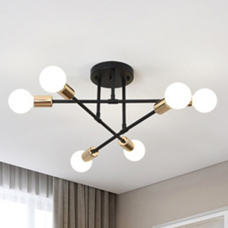 Contemporary Nordic Cross Cylinder Iron 6-Light Semi-Flush Mount Ceiling Light