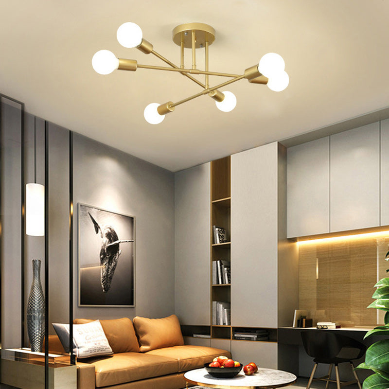 Contemporary Nordic Cross Cylinder Iron 6-Light Semi-Flush Mount Ceiling Light