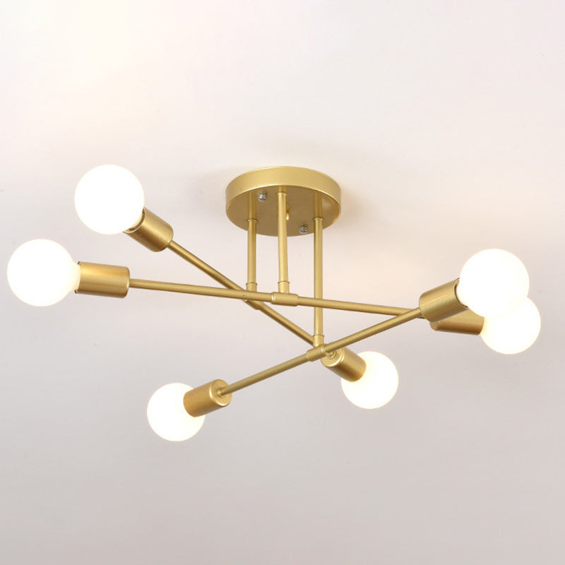 Contemporary Nordic Cross Cylinder Iron 6-Light Semi-Flush Mount Ceiling Light