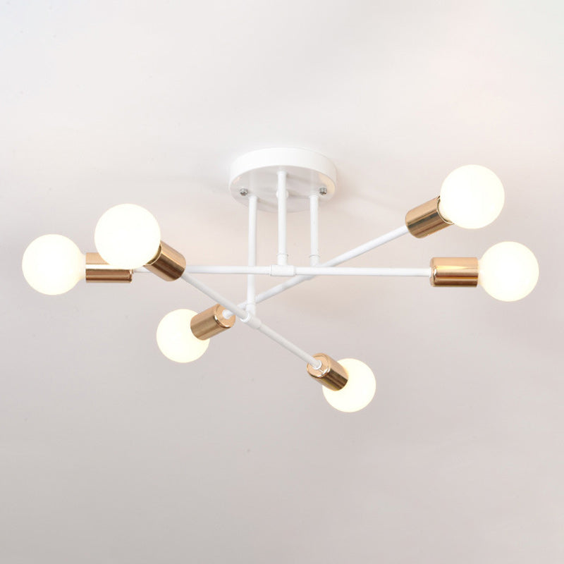Contemporary Nordic Cross Cylinder Iron 6-Light Semi-Flush Mount Ceiling Light
