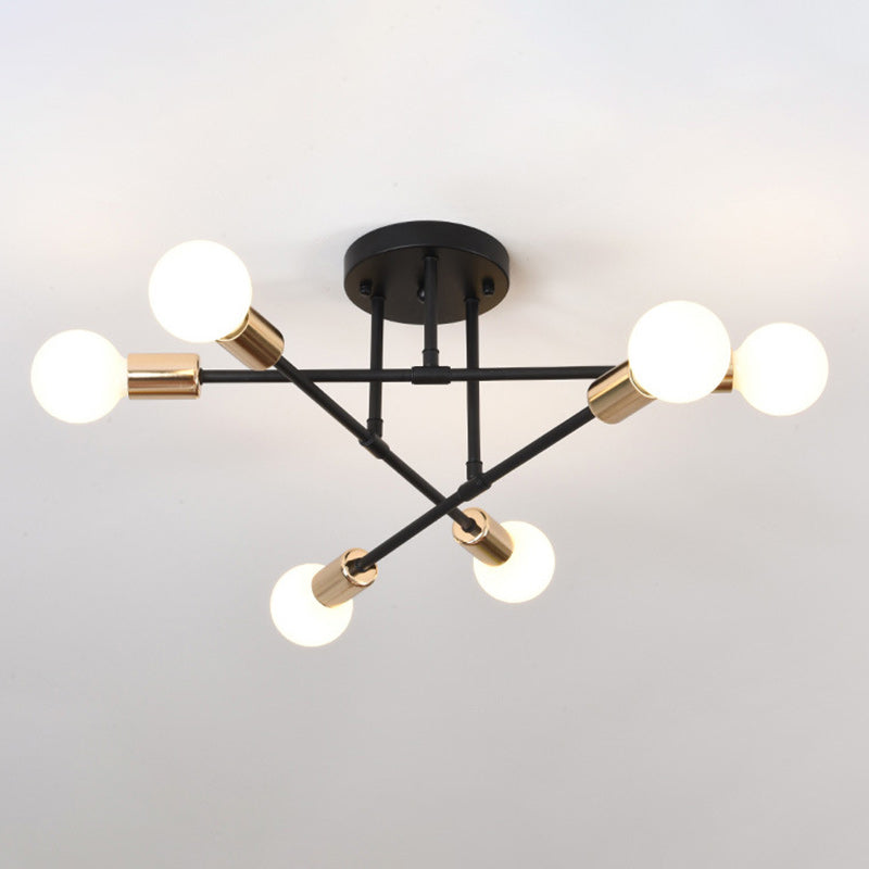 Contemporary Nordic Cross Cylinder Iron 6-Light Semi-Flush Mount Ceiling Light