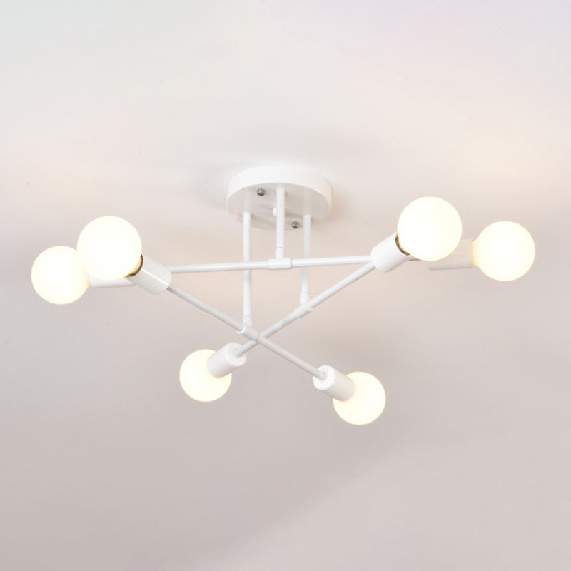 Contemporary Nordic Cross Cylinder Iron 6-Light Semi-Flush Mount Ceiling Light