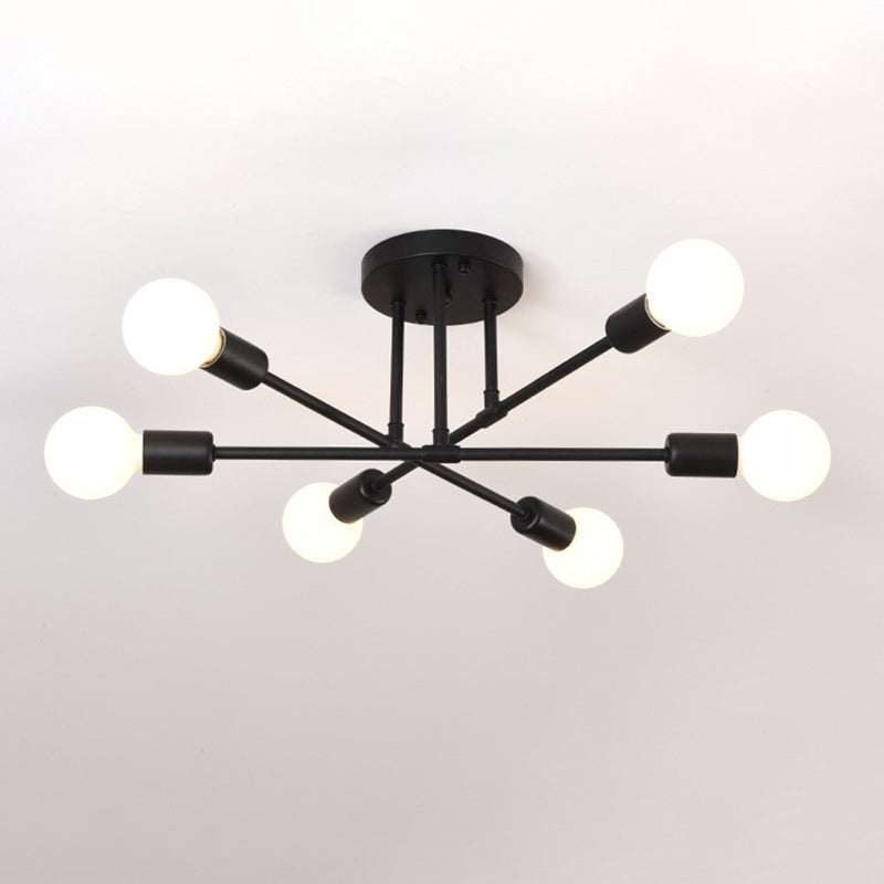 Contemporary Nordic Cross Cylinder Iron 6-Light Semi-Flush Mount Ceiling Light