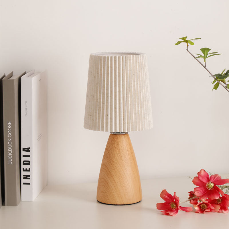 Modern Minimalist Cylinder Conical Fabric Ceramic 1-Light Table Lamp for Bedroom, Stylish Bedside Lamp, Contemporary Lighting, Home Decor, Warm White Lighting, Modern Nightstand Lamp, Ceramic Base, Minimalist Design, Unique Bedroom Light, Cozy Atmosphere,