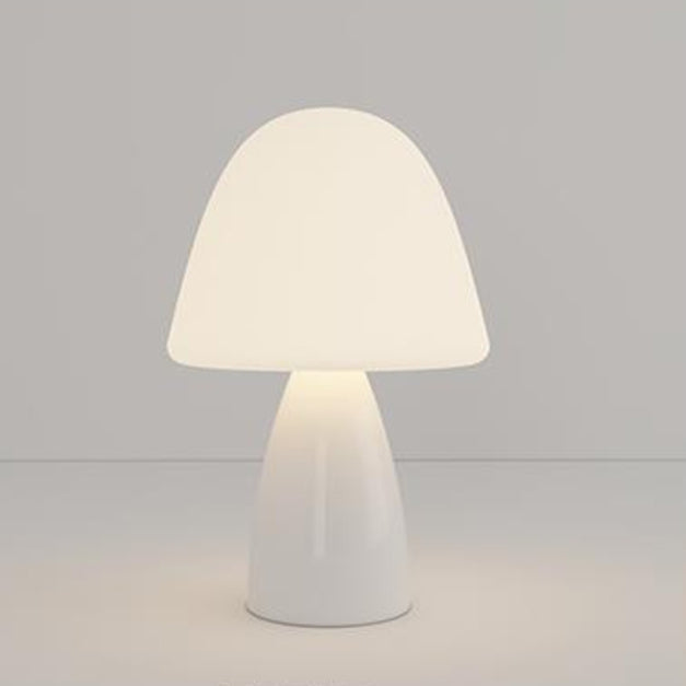 Modern Minimalist Round Cylinder Mushroom Ball PE Ceramic LED Table Lamp for Bedroom Nightstand Lighting Home Decor Accent Light Adjustable Brightness Cordless Rechargeable USB Eco-Friendly Design Contemporary Illumination Gift Idea