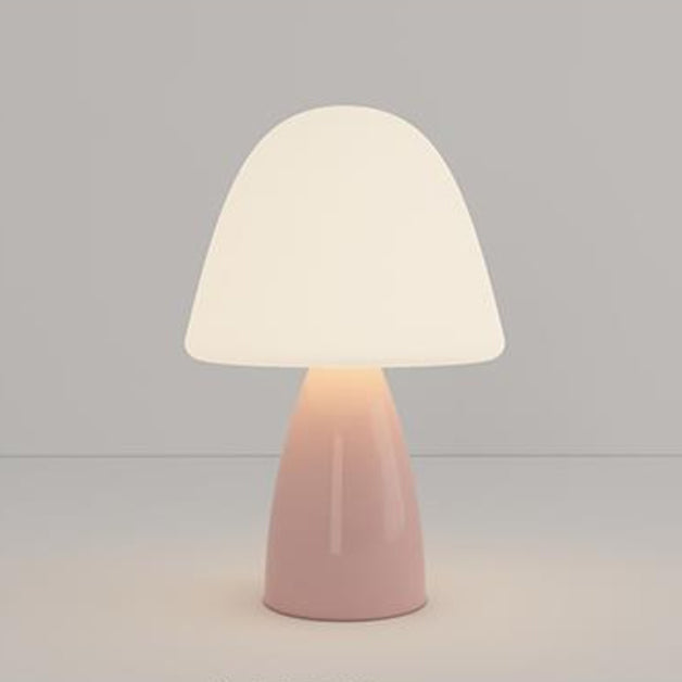 Modern Minimalist Round Cylinder Mushroom Ball PE Ceramic LED Table Lamp for Bedroom Nightstand Lighting Home Decor Accent Light Adjustable Brightness Cordless Rechargeable USB Eco-Friendly Design Contemporary Illumination Gift Idea