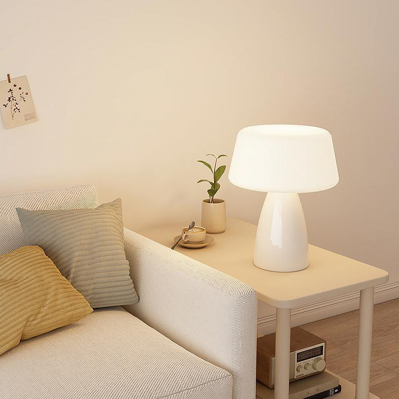 Modern Minimalist Round Cylinder Mushroom Ball PE Ceramic LED Table Lamp for Bedroom Nightstand Lighting Home Decor Accent Light Adjustable Brightness Cordless Rechargeable USB Eco-Friendly Design Contemporary Illumination Gift Idea