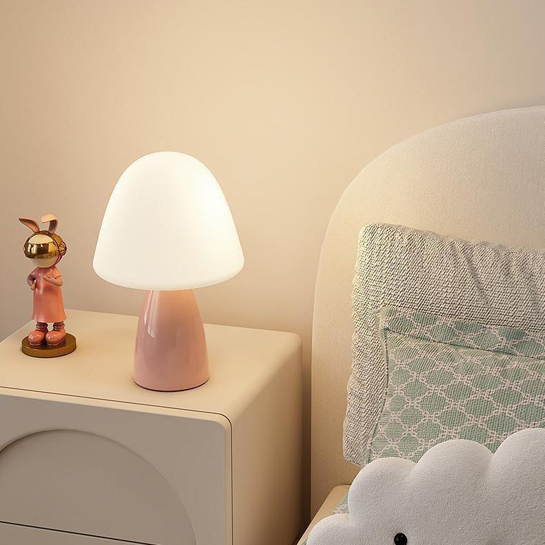 Modern Minimalist Round Cylinder Mushroom Ball PE Ceramic LED Table Lamp for Bedroom Nightstand Lighting Home Decor Accent Light Adjustable Brightness Cordless Rechargeable USB Eco-Friendly Design Contemporary Illumination Gift Idea