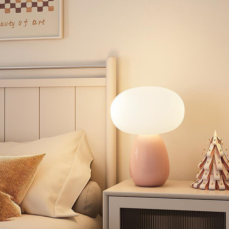 Modern Minimalist Ceramic LED Table Lamp - Round Cylinder Mushroom Design for Bedroom