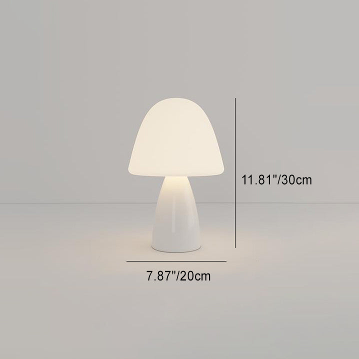 Modern Minimalist Round Cylinder Mushroom Ball PE Ceramic LED Table Lamp for Bedroom Nightstand Lighting Home Decor Accent Light Adjustable Brightness Cordless Rechargeable USB Eco-Friendly Design Contemporary Illumination Gift Idea