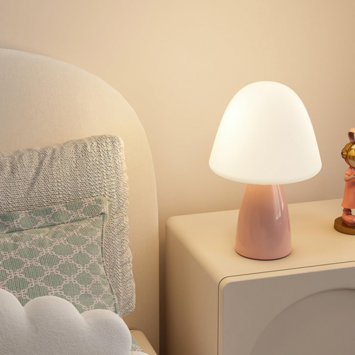 Modern Minimalist Ceramic LED Table Lamp - Round Cylinder Mushroom Design for Bedroom