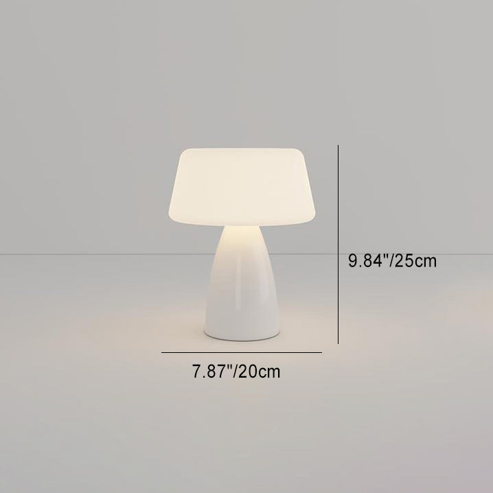 Modern Minimalist Round Cylinder Mushroom Ball PE Ceramic LED Table Lamp for Bedroom Nightstand Lighting Home Decor Accent Light Adjustable Brightness Cordless Rechargeable USB Eco-Friendly Design Contemporary Illumination Gift Idea