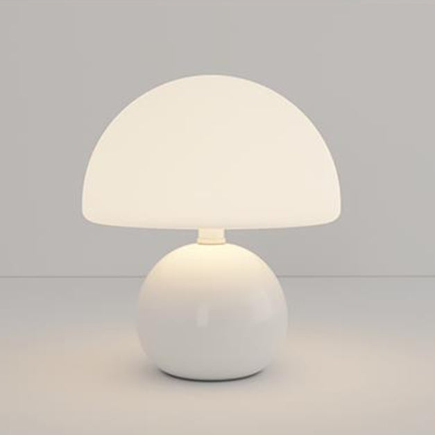 Modern Minimalist Round Cylinder Mushroom Ball PE Ceramic LED Table Lamp for Bedroom Nightstand Lighting Home Decor Accent Light Adjustable Brightness Cordless Rechargeable USB Eco-Friendly Design Contemporary Illumination Gift Idea