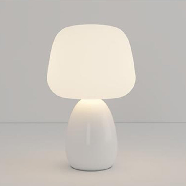 Modern Minimalist Round Cylinder Mushroom Ball PE Ceramic LED Table Lamp for Bedroom Nightstand Lighting Home Decor Accent Light Adjustable Brightness Cordless Rechargeable USB Eco-Friendly Design Contemporary Illumination Gift Idea