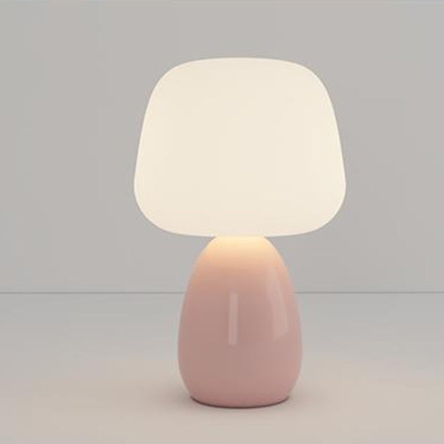 Modern Minimalist Round Cylinder Mushroom Ball PE Ceramic LED Table Lamp for Bedroom Nightstand Lighting Home Decor Accent Light Adjustable Brightness Cordless Rechargeable USB Eco-Friendly Design Contemporary Illumination Gift Idea