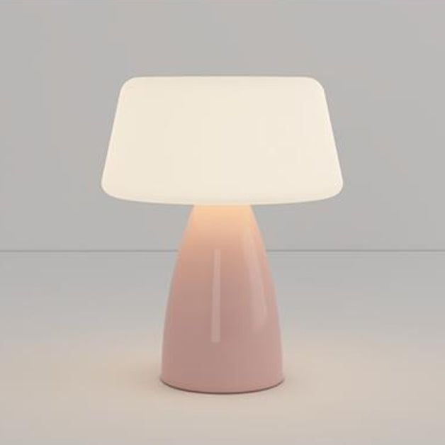 Modern Minimalist Round Cylinder Mushroom Ball PE Ceramic LED Table Lamp for Bedroom Nightstand Lighting Home Decor Accent Light Adjustable Brightness Cordless Rechargeable USB Eco-Friendly Design Contemporary Illumination Gift Idea