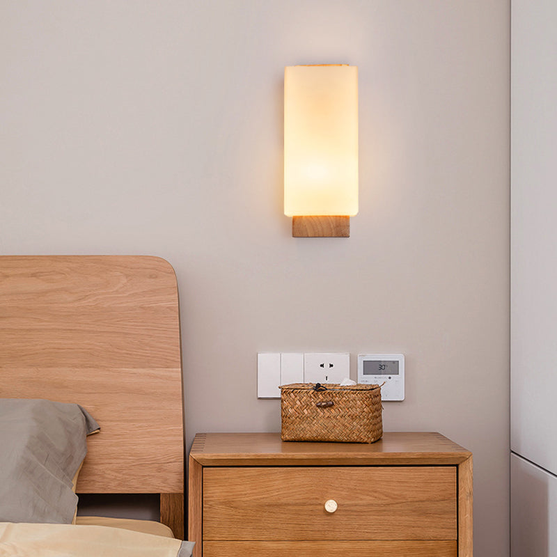 Traditional Japanese Wood & Glass 1-Light Wall Sconce for Living Room