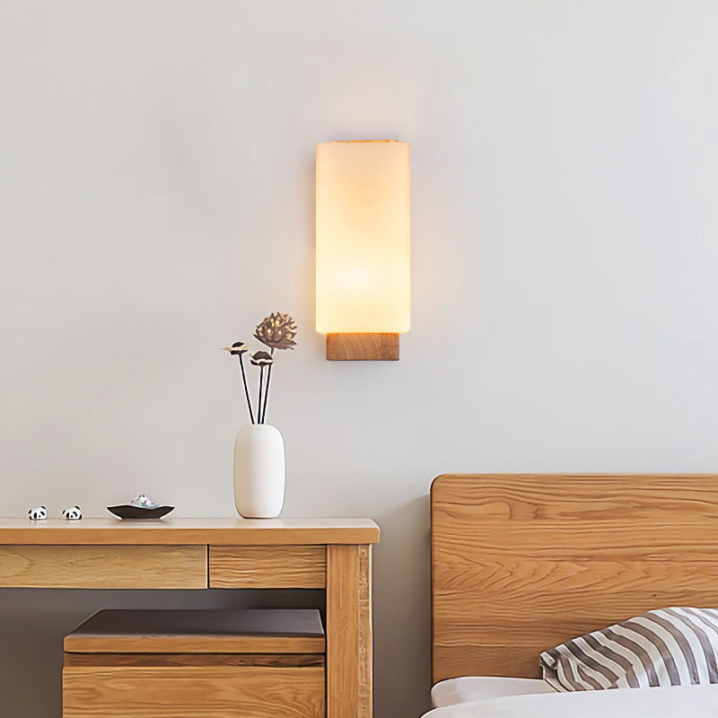 Traditional Japanese Wood & Glass 1-Light Wall Sconce for Living Room