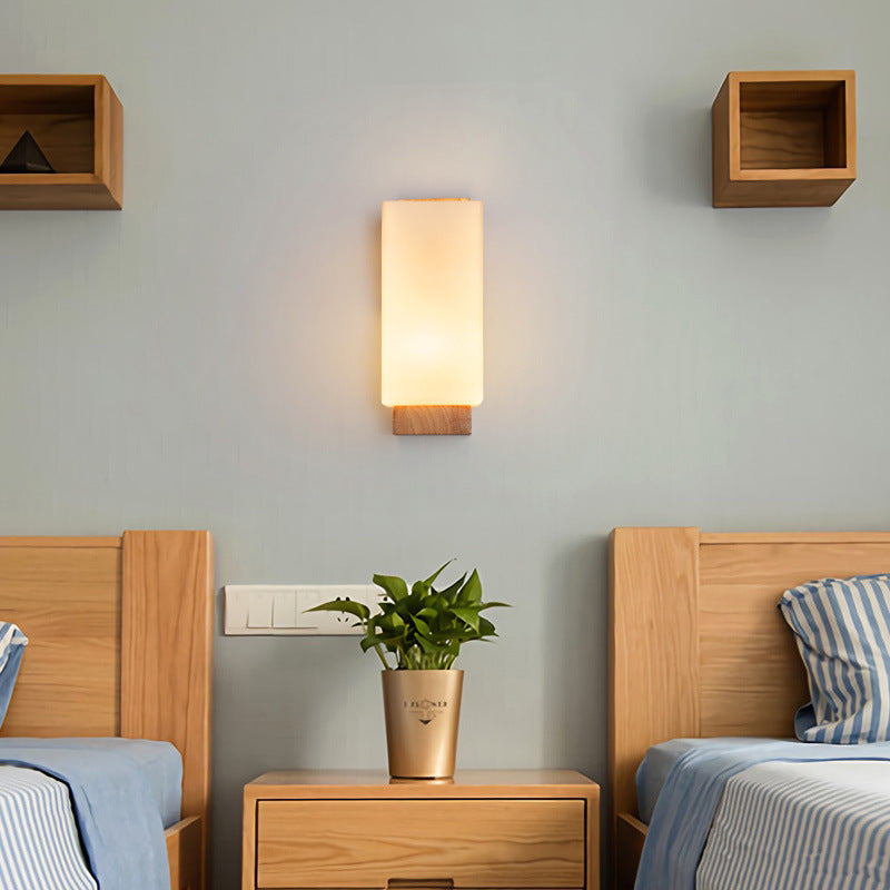 Traditional Japanese Wood & Glass 1-Light Wall Sconce for Living Room