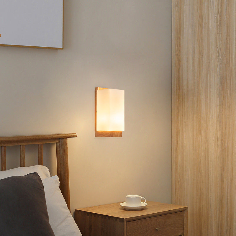 Traditional Japanese Wood & Glass 1-Light Wall Sconce for Living Room