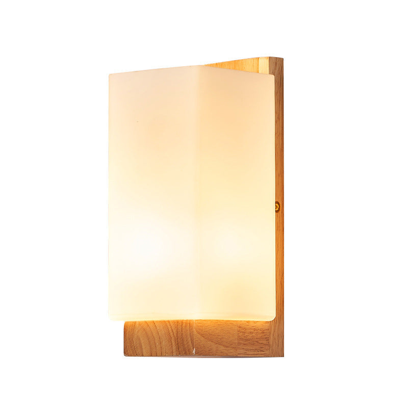 Traditional Japanese Rectangle Wood 1-Light Wall Sconce for Living Room