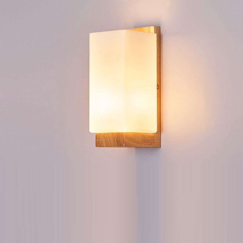 Traditional Japanese Wood & Glass 1-Light Wall Sconce for Living Room