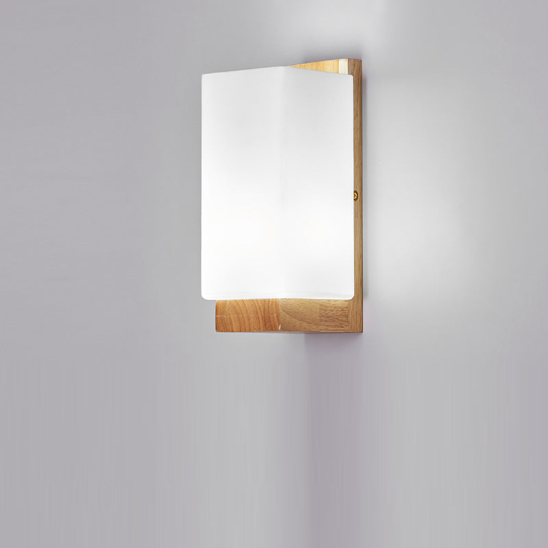 Traditional Japanese Wood & Glass 1-Light Wall Sconce for Living Room