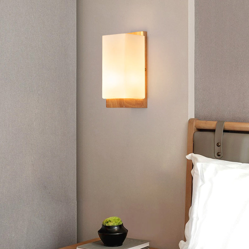 Traditional Japanese Wood & Glass 1-Light Wall Sconce for Living Room